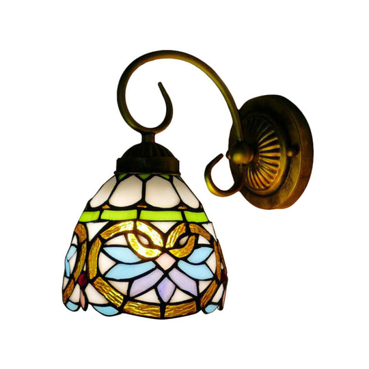Victorian Stained Glass Dome Wall Light Fixture - Antique Brass Sconce For Bedroom Lighting