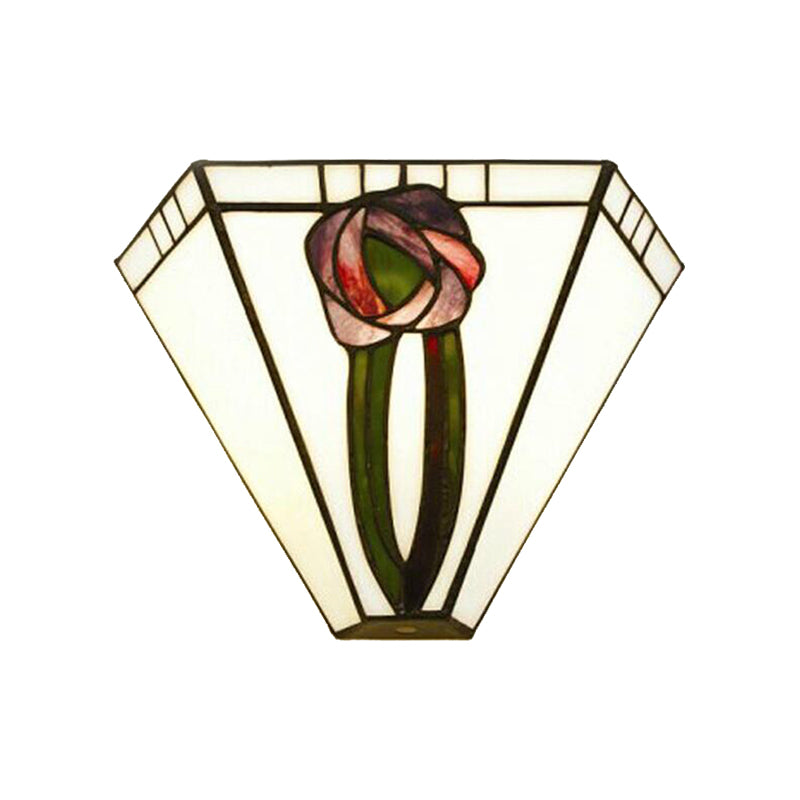 Sleek Craftsman Geometric Wall Lamp With Stained Glass 1 Head Mount Light And Elegant Flower
