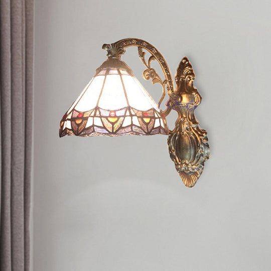 Stained Glass Cone Wall Mount Sconce Light - Tiffany Inspired Design For Bedroom