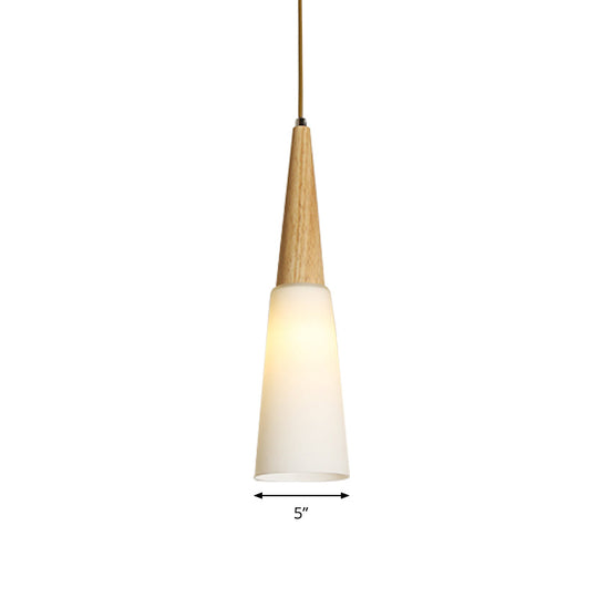 Opal Glass Slim Cone Pendant Light In White - Simple Style For Corridors