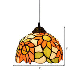 Baroque Orange Stained Art Glass Dome Hanging Light Fixture For Living Room