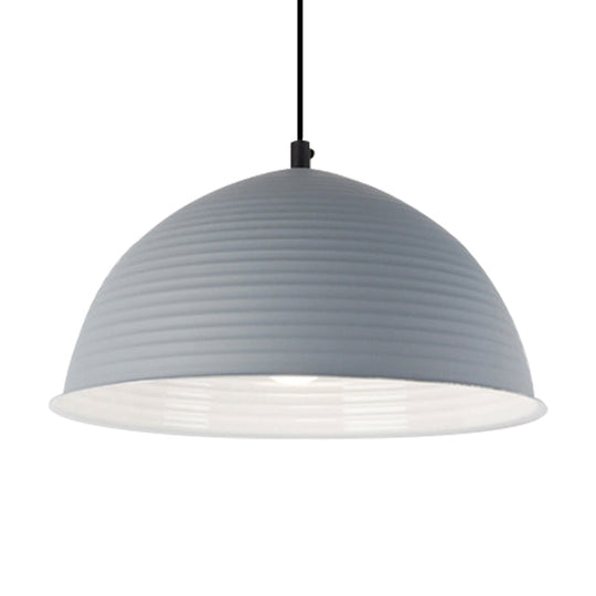 Nordic Style Suspension Lamp- Ridged Domed Pendant Light In Aluminum- 12’/16’ W- 1 Light-