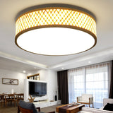 Stylish Asian Flushmount Light With Bamboo Drum Shade: Led Indoor Ceiling Lamp In Beige Warm/White