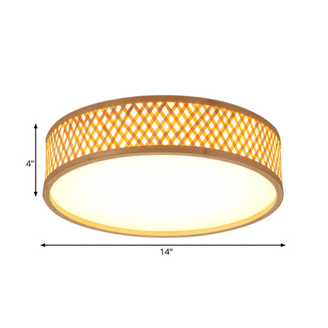 Stylish Asian Flushmount Light With Bamboo Drum Shade: Led Indoor Ceiling Lamp In Beige Warm/White