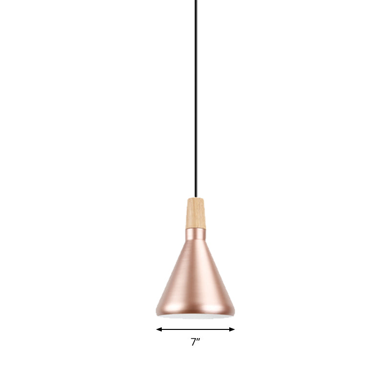 Modern Rose Gold Pyramid Pendant Lamp - Aluminum Hanging Light For Study Room