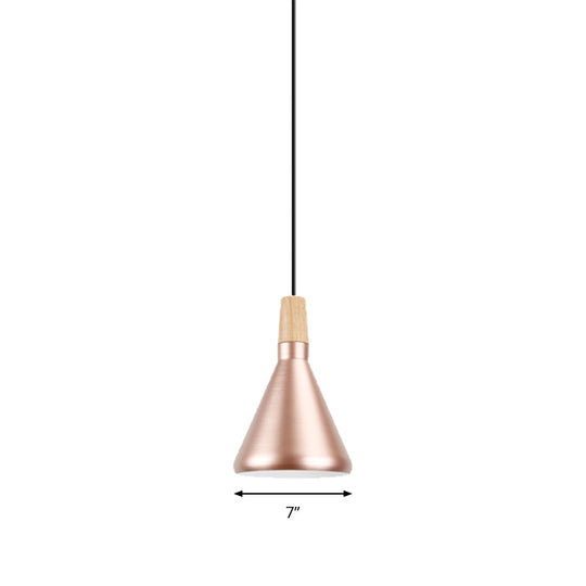 Modern Rose Gold Pyramid Pendant Lamp - Aluminum Hanging Light For Study Room