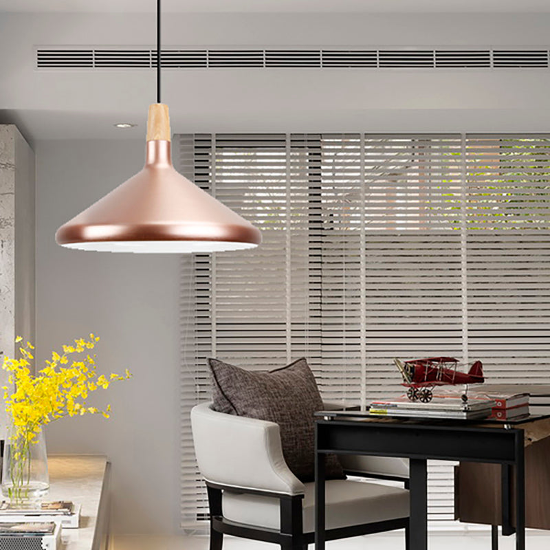 Modern Rose Gold Pyramid Pendant Lamp - Aluminum Hanging Light For Study Room / 15