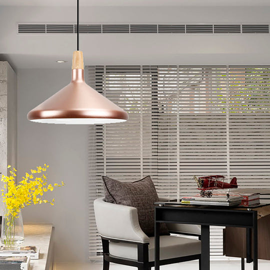 Modern Rose Gold Pyramid Pendant Lamp - Aluminum Hanging Light For Study Room / 15