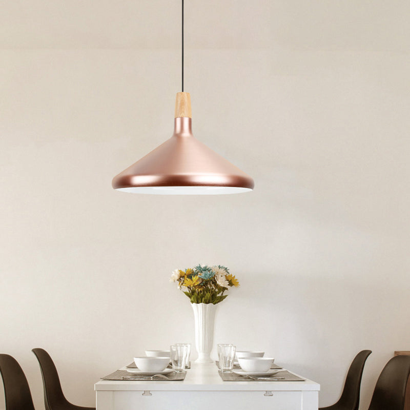 Modern Rose Gold Pyramid Pendant Lamp - Aluminum Hanging Light For Study Room
