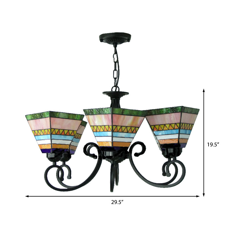 Tiffany Stained Glass Pink Pyramid Pendant Light With 6 Lights - Creative Chandelier For Bedroom