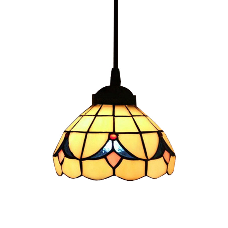 Beige Tiffany Cut Glass Flower Hanging Light Fixture With 1 - Perfect Pendant For Bedroom