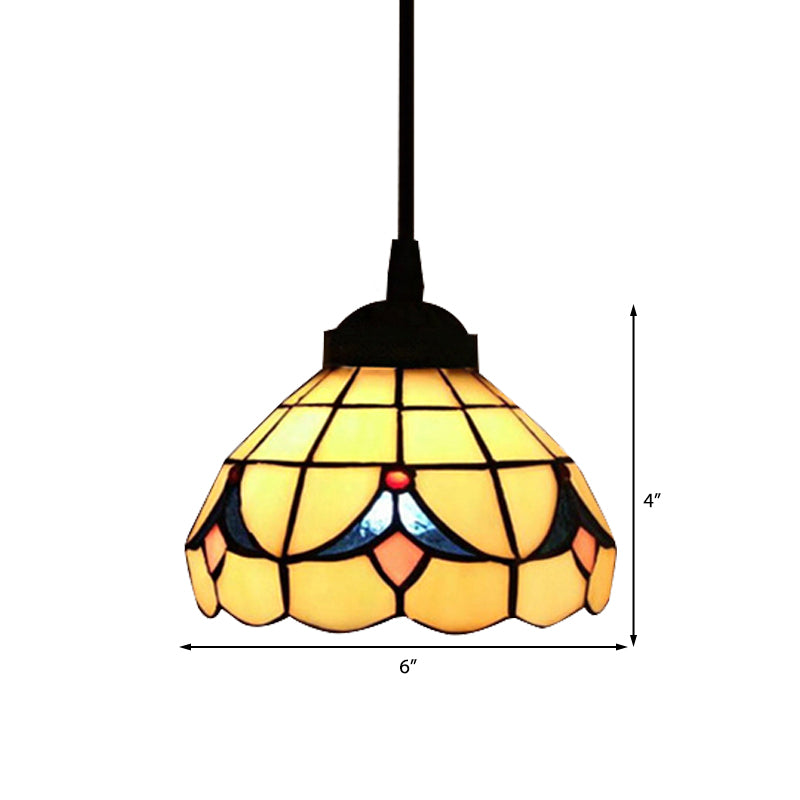 Beige Tiffany Cut Glass Flower Hanging Light Fixture With 1 - Perfect Pendant For Bedroom