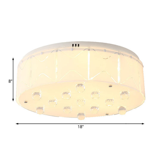 Contemporary Crystal Drum Flush Mount Light With Led Multi - Lights - White Ceiling Lamp Fixture