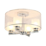Contemporary White Glass Semi Flush Mount Ceiling Lamp - 4 Lights Chrome Fixture With Band Shade