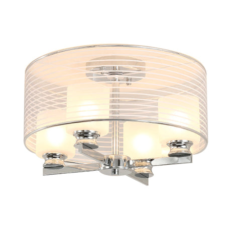 Contemporary White Glass Semi Flush Mount Ceiling Lamp - 4 Lights Chrome Fixture With Band Shade