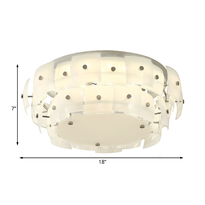Modern 2-Tier White Glass Drum Flush Mount Ceiling Light Fixture For Living Room