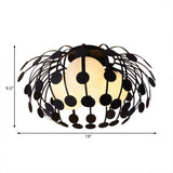 Modern Oval Metal Semi Flush Mount Lamp With Milk Glass Globe Shade - 3 Lights White/Black
