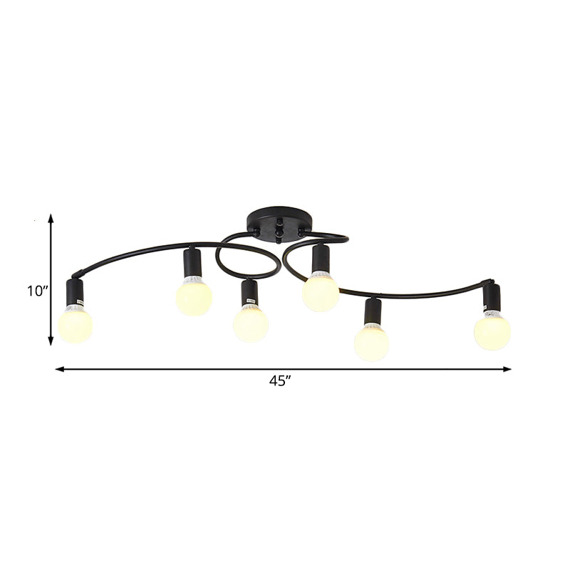 Contemporary 6 - Light Semi Flush Light Fixture With Curved Arm And Opal Glass Shade
