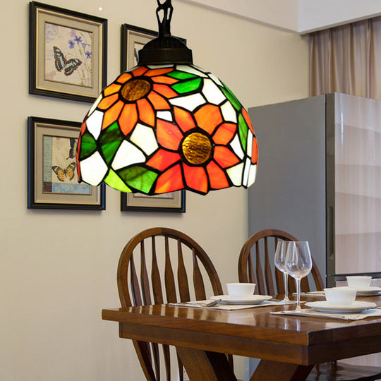 Victorian Black Stained Glass Pendant Lighting: Elegant Suspension Lamp For Dining Room