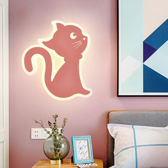 Sleek Metal Kitten Wall Light - Vibrant Macaron Colors For Bedroom Or Kindergarten Pink / Left