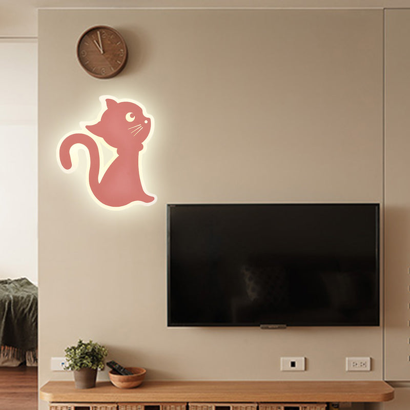 Sleek Metal Kitten Wall Light - Vibrant Macaron Colors For Bedroom Or Kindergarten