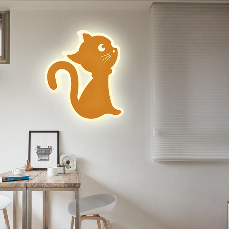 Sleek Metal Kitten Wall Light - Vibrant Macaron Colors For Bedroom Or Kindergarten Yellow / Left