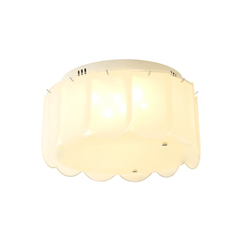 Modern Multi-Light Flush Mount: White Glass Drum Lighting Fixture 18/19.5 Wide