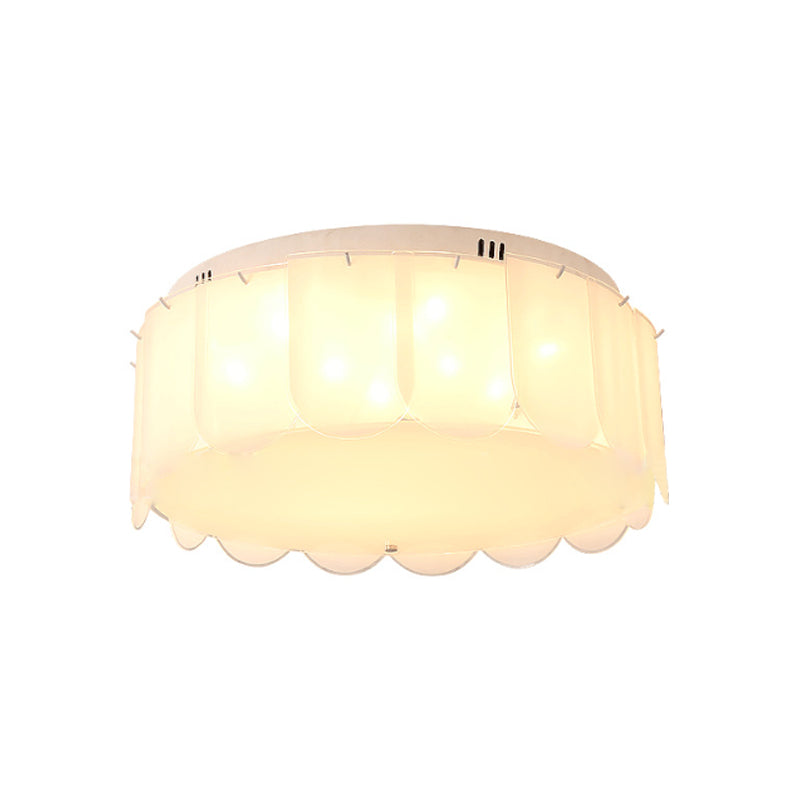 Modern Multi - Light Flush Mount: White Glass Drum Lighting Fixture 18’/19.5’ Wide