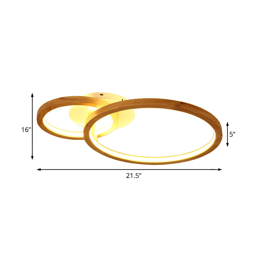 Modern 2 - Tier Led Semi Flush Ceiling Light For Bedroom In Warm Brown Wood 21.5’/28’ Wide