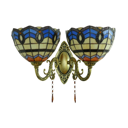 Baroque Bowl Wall Sconce Light Fixture: Stained Glass 2 Lights For Living Room