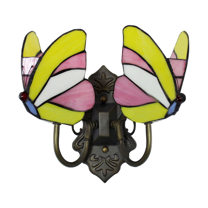 Stained Glass Butterfly Wall Sconce With Dual Lights For Living Room Décor