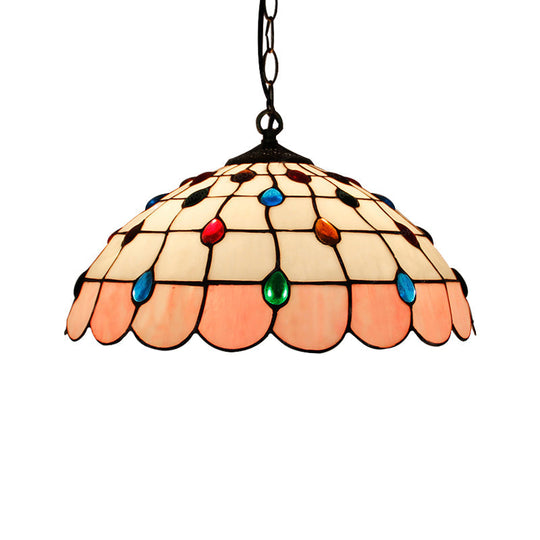 Tiffany Hand Rolled Art Glass Ceiling Light - Single Dome Pendant For Bedroom In Pink/Light