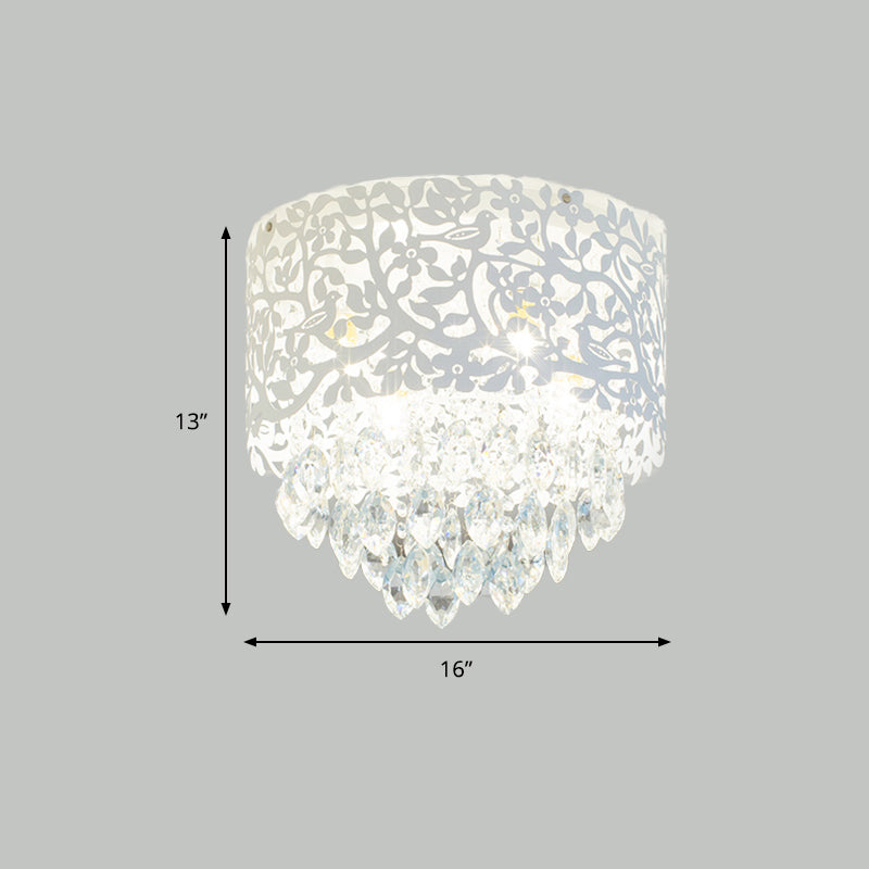 Crystal Leaf Metal Flush Mount Ceiling Light For Girls’ Bedroom In White