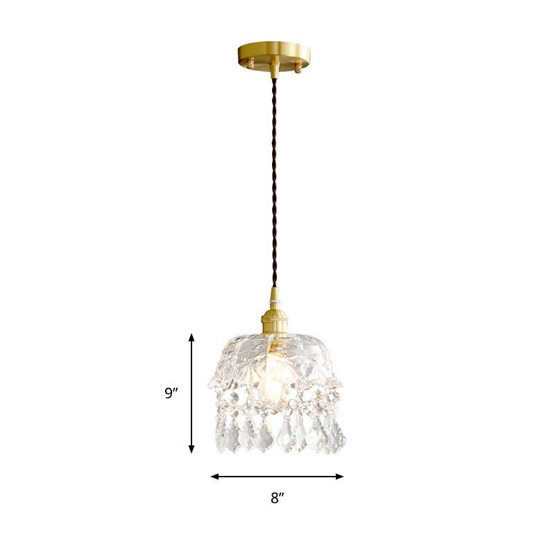 Modern Crystal Pendant Light With Stylish Domed Shade - Clear Glass Hanging Lamp For Restaurants