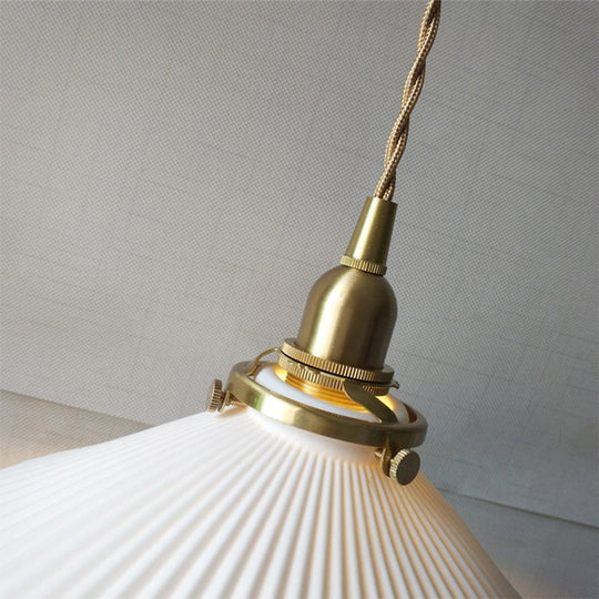 Ridged Cone Dining Room Pendant Light Ceramics 1 Simple Style Lamp In White Lighting