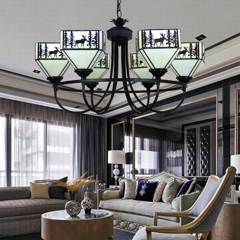 Modern Black Deer Chandelier: American Style Hanging Light With Glass — Ideal For Living Room