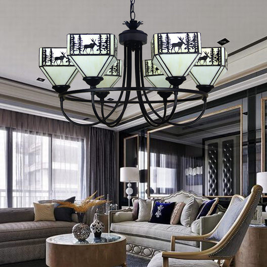 Modern Black Deer Chandelier: American Style Hanging Light With Glass — Ideal For Living Room