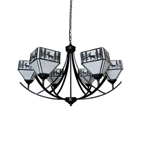 Black Forest Deer Chandelier: American Style Hanging Light With Glass Accents