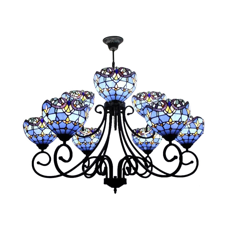 Victorian Stained Glass Chandelier In Brown/Blue For Hotel