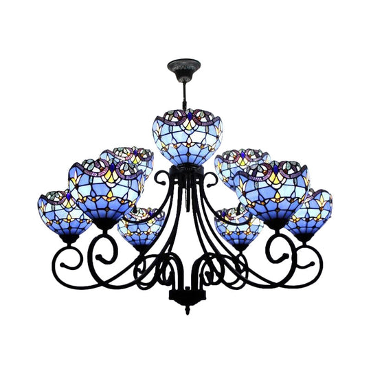 Victorian Stained Glass Chandelier In Brown/Blue For Hotel