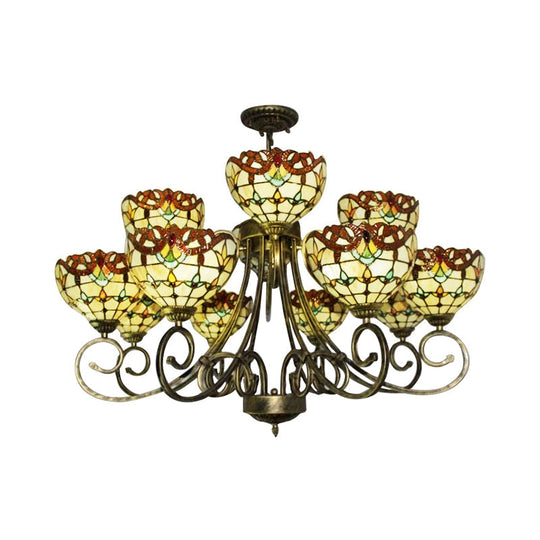Victorian Stained Glass Chandelier In Brown/Blue For Hotel