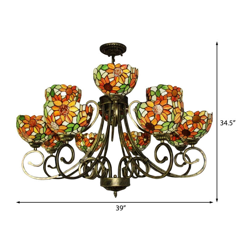 Sunflower Stained Glass Chandelier - Exquisite Tiffany Suspension Light In Antique Bronze | Ideal