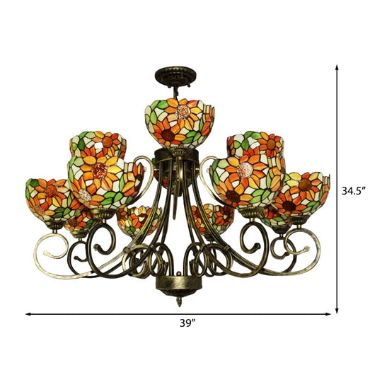 Sunflower Stained Glass Chandelier - Exquisite Tiffany Suspension Light In Antique Bronze | Ideal