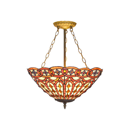 Vintage Tiffany Stained Glass Chandelier - Brass Finish Dining Table Pendant