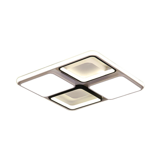 Modern Led Flush Mount Lamp: Black And White Square/Rectangle 19.5’/45’ Wide Acrylic Light