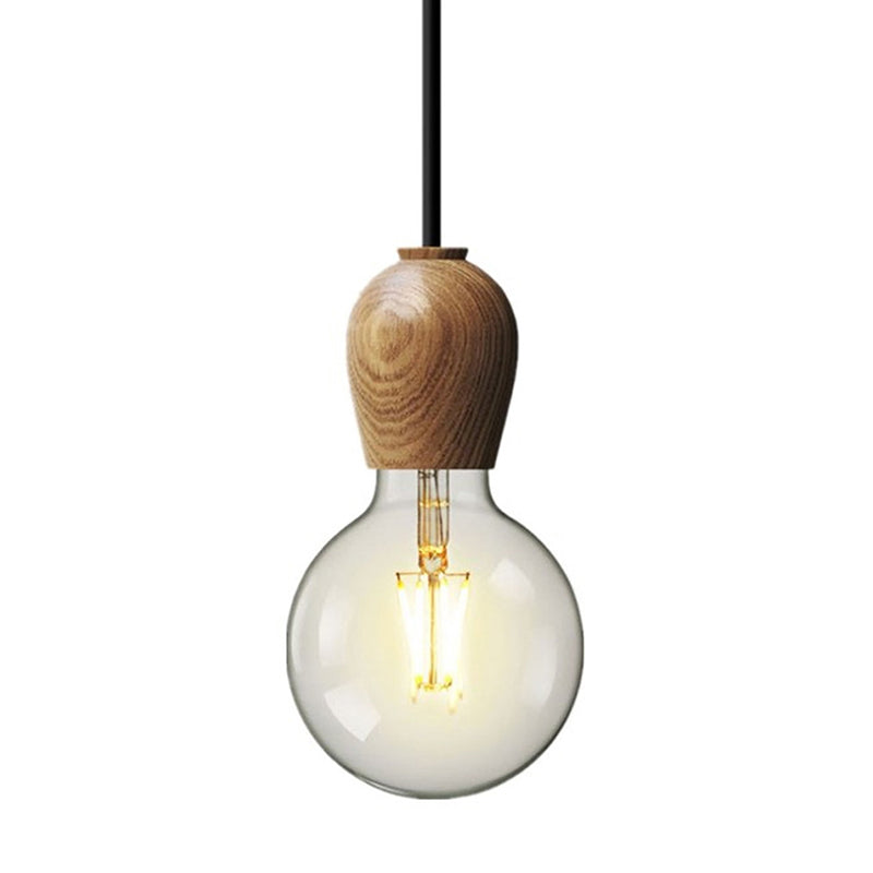 Minimalist Wooden Socket Pendant Lamp With 1 Light In Beige - Ideal For Kitchen Or Bedroom