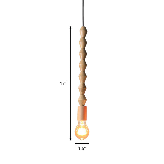 Japanese Style Bare Bulb Hanging Lamp - Wooden Deco Single Light Pendant In Beige Ideal For Kitchen