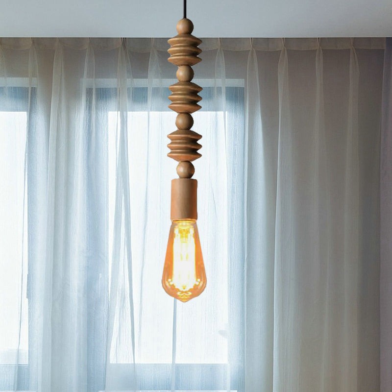 Japanese Style Wooden Deco Pendant Light In Beige For Kitchen Wood / 12.5
