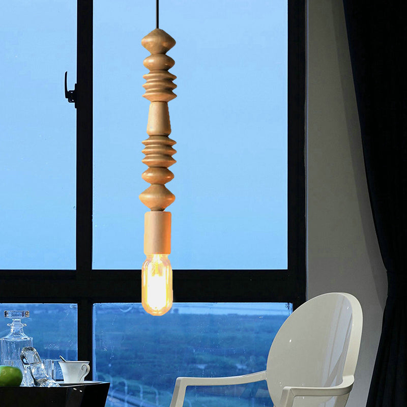 Japanese Style Wooden Deco Pendant Light In Beige For Kitchen