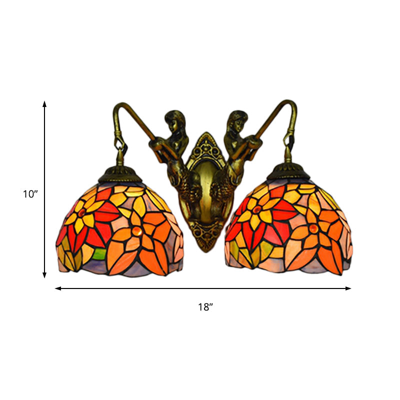 Baroque Glass Floral Wall Sconce With Mermaid Backplate - Orange